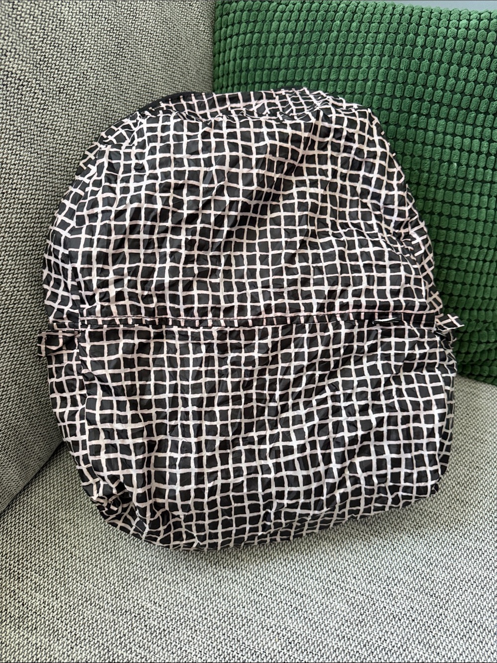 IKEA Black & White Grid Backpack - Minimal Modern Style, packable